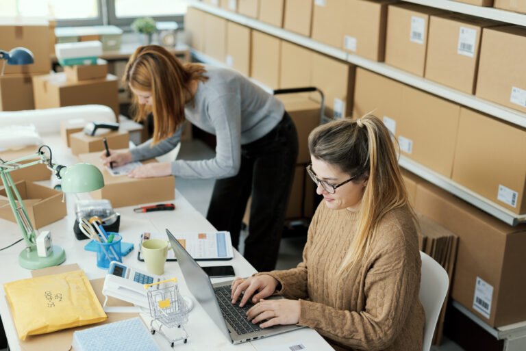 Entrepreneur women owning an e-commerce business and working together