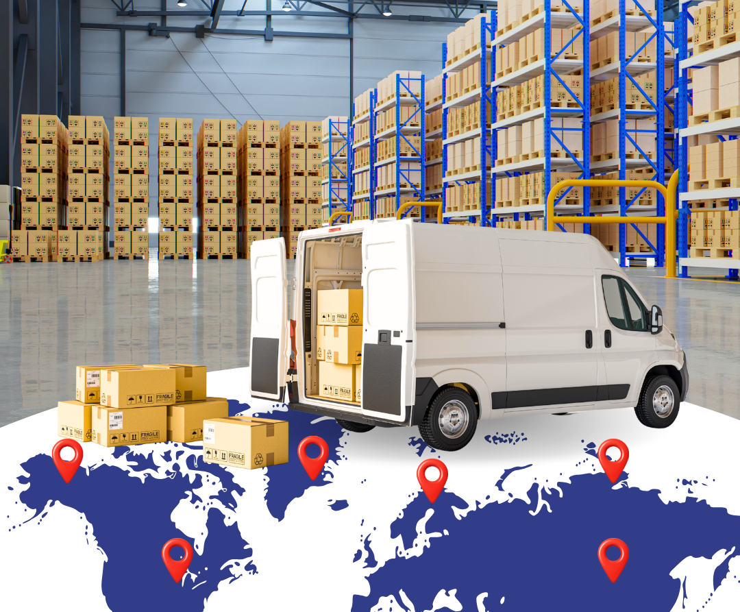 Van in warehouse with global logistics managing multi-location inventory management