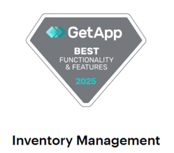 Best Functionality and Features 2025 badge from GetApp for C2W Inventory