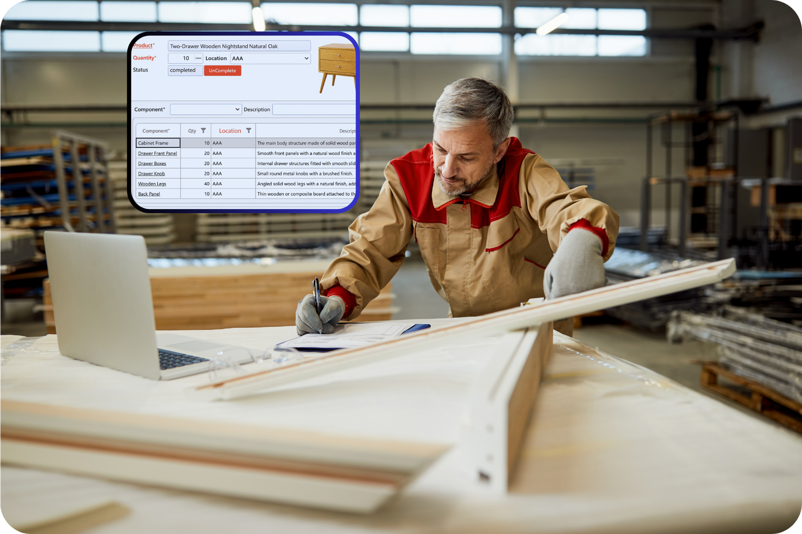 Worker using C2W Inventory in a manufacturing workshop