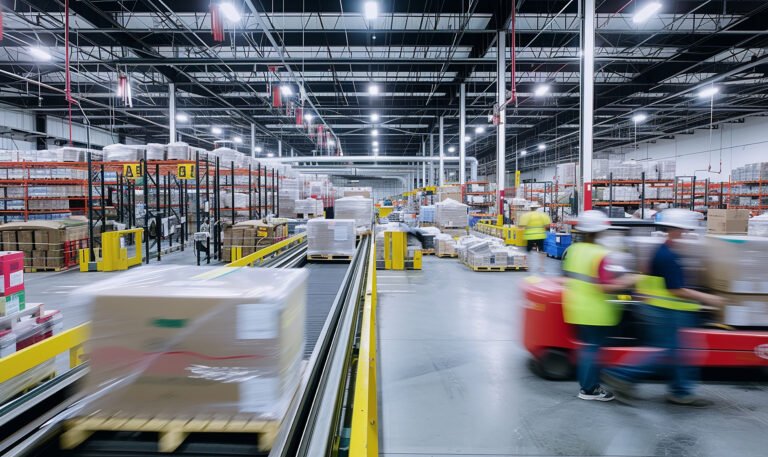 Busy warehouse doing peak season inventory