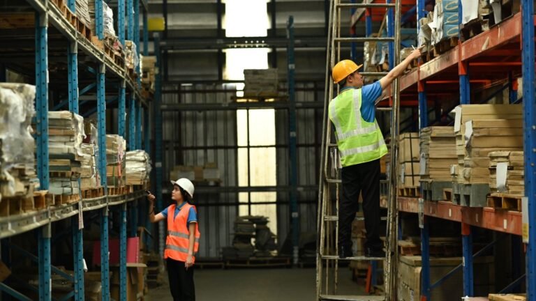 Workers organizing materials in warehouse. understanding Stockouts vs Overstocking
